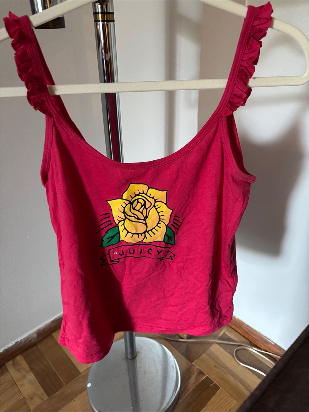 Sexy Juicy Couture Hot Pink Tank Top with Yellow Rose Graphic